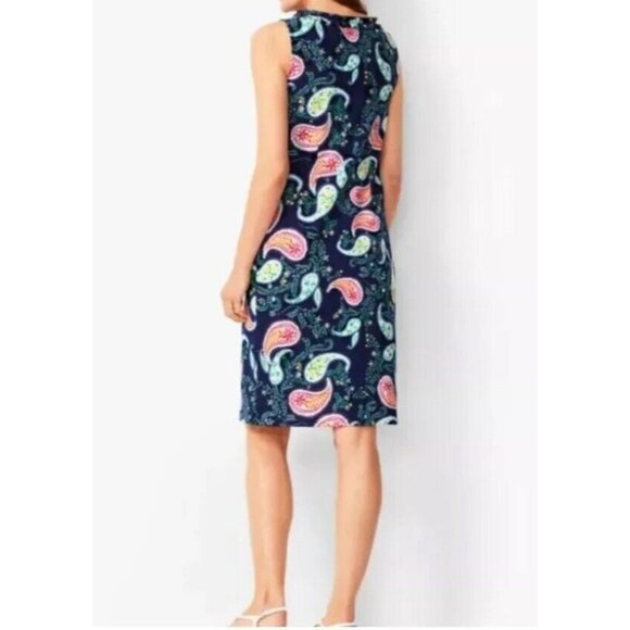 Talbots Spring Summer Paisley Print Sheath Dress Ruffle Neck Sleeveless Sz M - Picture 2 of 11